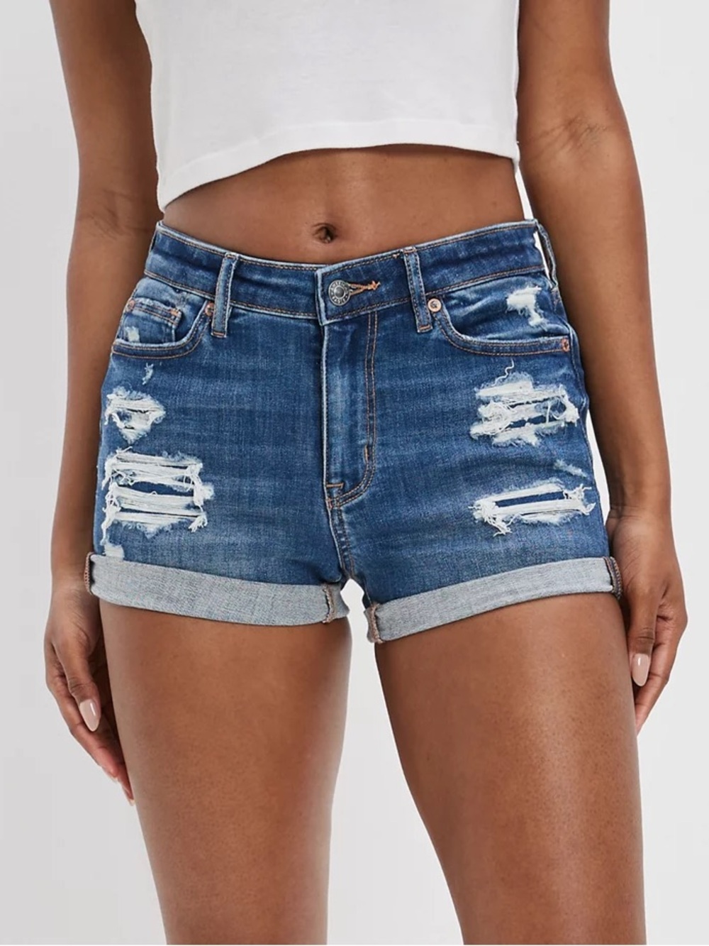 American Eagle Next level stretch Distressed Blue Denim Women's Shorts sz 4